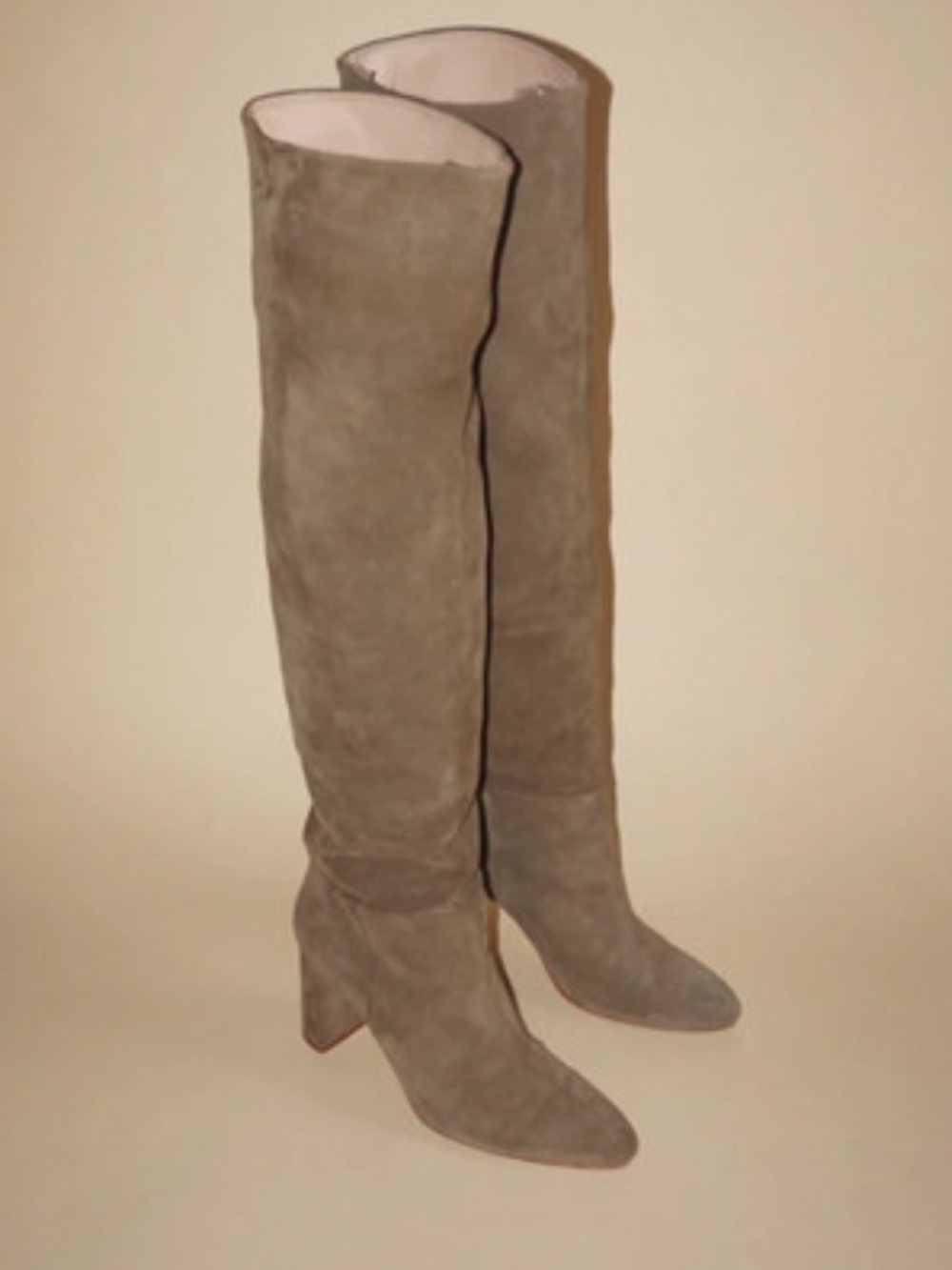 Zara Taupe Suede Over-the-Knee Block Heel Boots festival slouchy sz 7